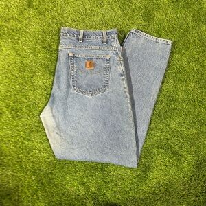 Carhartt Jeans Mens 40x32 Blue Relaxed Fit Tapered Leg B17 STW Work Denim Pants